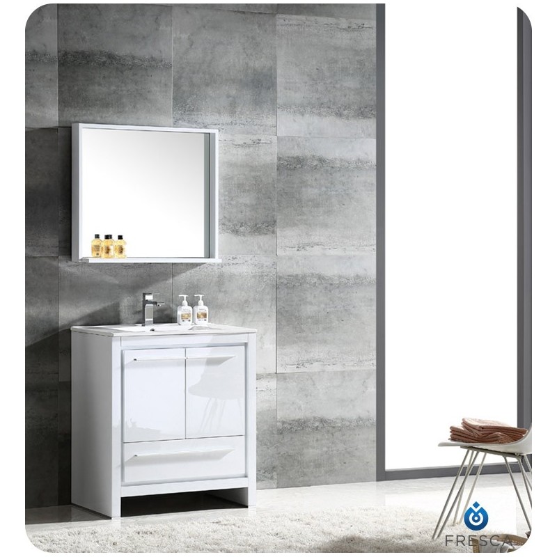 Fresca FVN8130WH Allier 30" Modern Bathroom Vanity with Mirror in Glossy White
