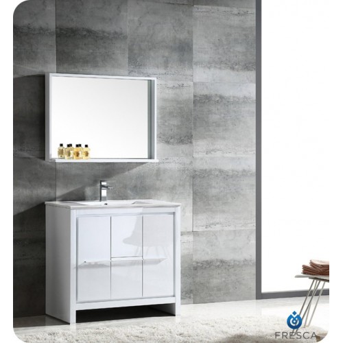 Fresca FVN8136WH Allier 36" Modern Bathroom Vanity with Mirror in Glossy White