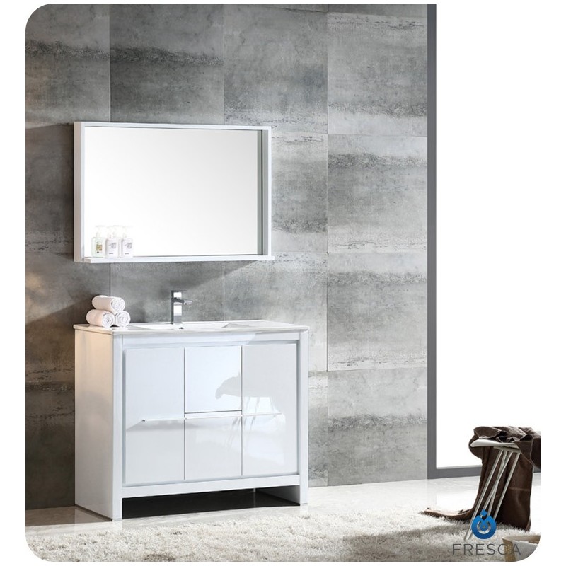 Fresca FVN8140WH Allier 40" Modern Bathroom Vanity with Mirror in Glossy White