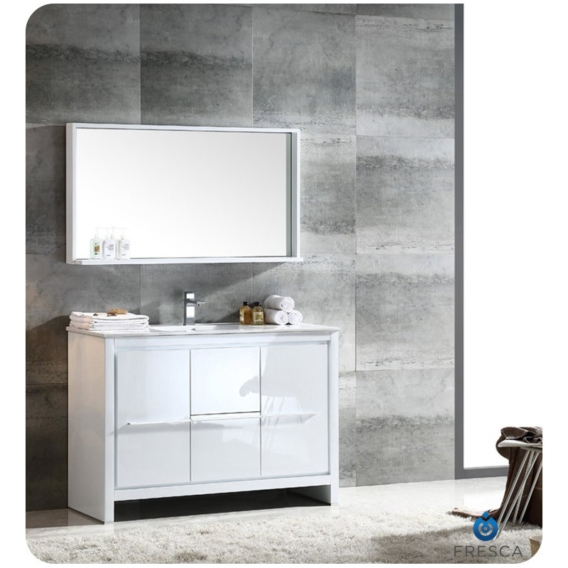 Fresca FVN8148WH Allier 48" Modern Bathroom Vanity with Mirror in Glossy White