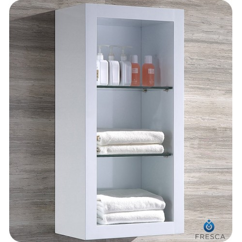 Fresca FST8130WH White Bathroom Linen Side Cabinet with 2 Glass Shelves
