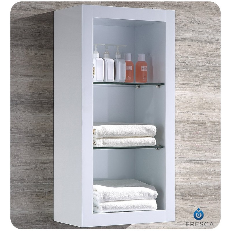 Fresca FST8130WH White Bathroom Linen Side Cabinet with 2 Glass Shelves