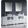 Fresca FVN62-96WH-VSL Torino 96" Double Sink Modern Bathroom Vanity with 3 Side Cabinets and Vessel Sinks in White