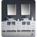 Fresca FVN62-96WH-VSL Torino 96&quot; Double Sink Modern Bathroom Vanity with 3 Side Cabinets and Vessel Sinks in White