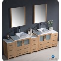 Fresca FVN62-96LO-VSL Torino 96&quot; Double Sink Modern Bathroom Vanity with 3 Side Cabinets and Vessel Sinks in Light Oak