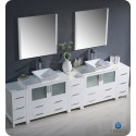 Fresca FVN62-108WH-VSL Torino 108&quot; Double Sink Modern Bathroom Vanity with 3 Side Cabinets and Vessel Sinks in White