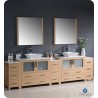 Fresca FVN62-108LO-VSL Torino 108" Double Sink Modern Bathroom Vanity with 3 Side Cabinets and Vessel Sinks in Light Oak