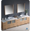 Fresca FVN62-108LO-VSL Torino 108&quot; Double Sink Modern Bathroom Vanity with 3 Side Cabinets and Vessel Sinks in Light Oak