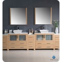 Fresca FVN62-108LO-VSL Torino 108&quot; Double Sink Modern Bathroom Vanity with 3 Side Cabinets and Vessel Sinks in Light Oak