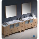Fresca FVN62-108LO-UNS Torino 108&quot; Double Sink Modern Bathroom Vanity with 3 Side Cabinets and Integrated Sinks in Light Oak