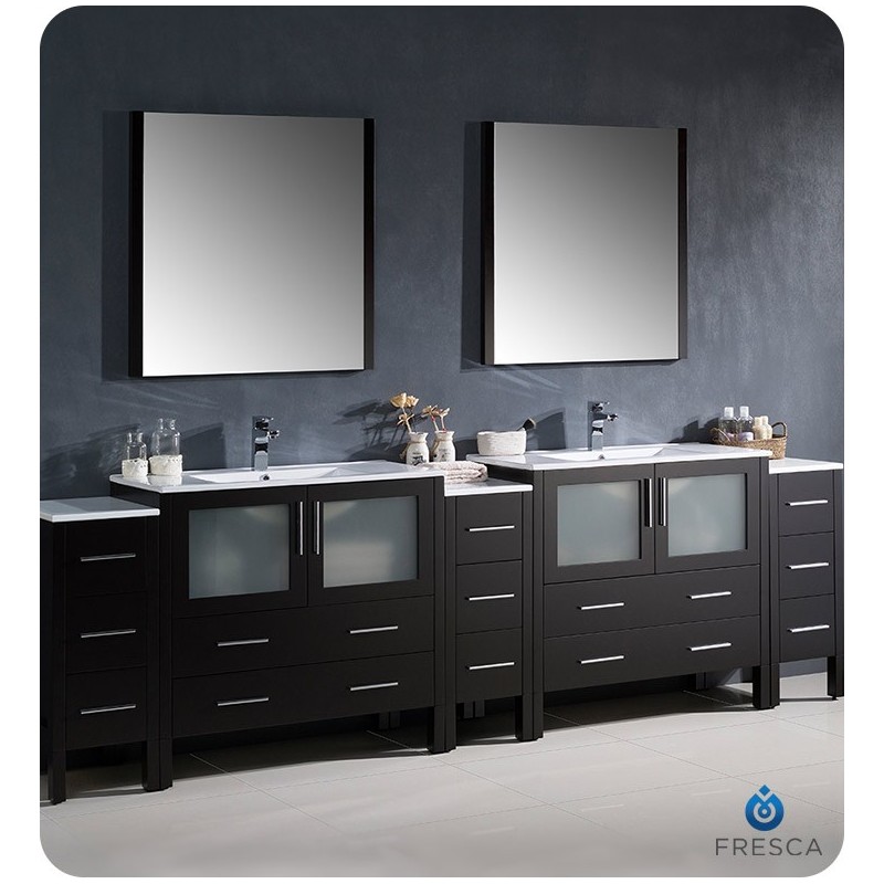Fresca FVN62-108ES-UNS Torino 108" Double Sink Modern Bathroom Vanity with 3 Side Cabinets and Integrated Sinks in Espresso
