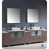 Fresca FVN62-108GO-VSL Torino 108" Double Sink Modern Bathroom Vanity with 3 Side Cabinets and Vessel Sinks in Gray Oak