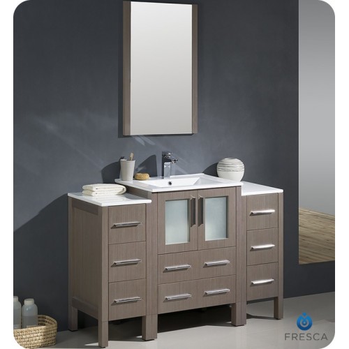 Fresca FVN62-122412GO-UNS Torino 48" Gray Oak Modern Bathroom Vanity with 2 Side Cabinets and Integrated Sink