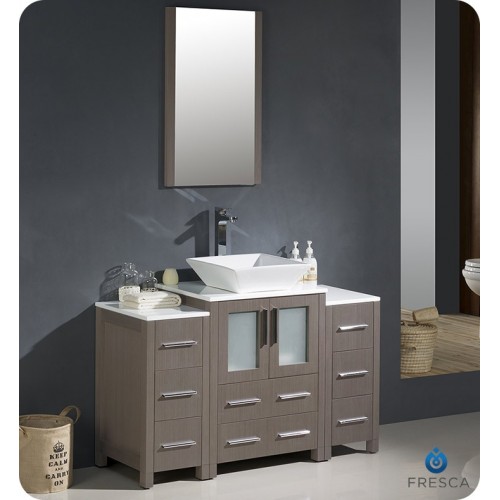 Fresca FVN62-122412GO-VSL Torino 48" Modern Bathroom Vanity with 2 Side Cabinets and Vessel Sink in Gray Oak