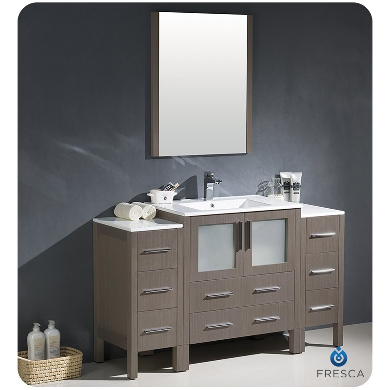 Fresca FVN62-123012GO-UNS Torino 54" Modern Bathroom Vanity with 2 Side Cabinets and Integrated Sink in Gray Oak