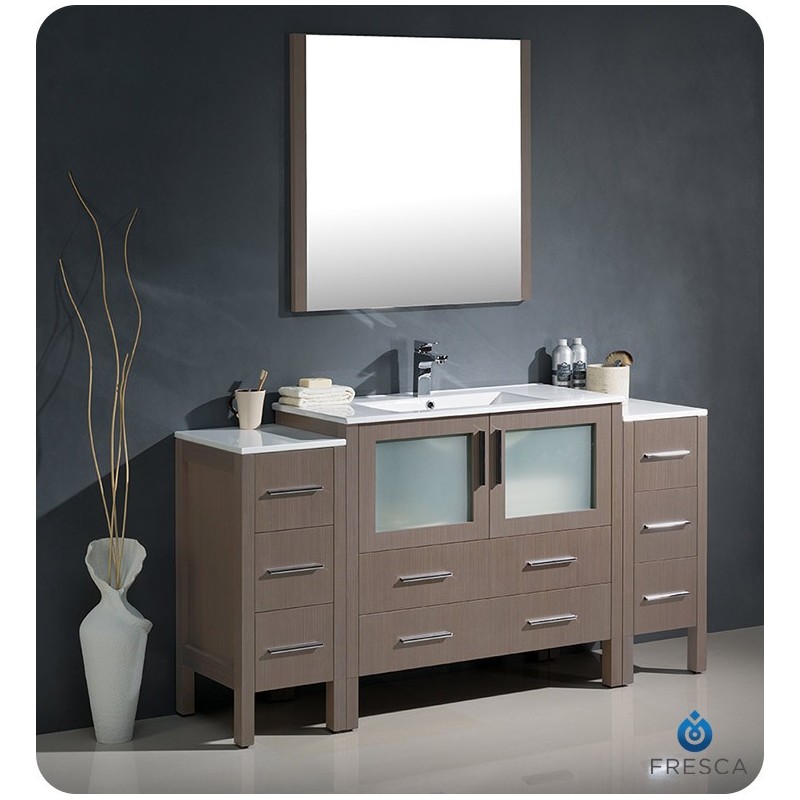 Fresca FVN62-123612GO-UNS Torino 60" Modern Bathroom Vanity with 2 Side Cabinets and Integrated Sink in Gray Oak