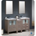 Fresca FVN62-241224GO-UNS Torino 60" Double Sink Modern Bathroom Vanity with Side Cabinet and Integrated Sinks in Gray Oak
