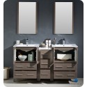 Fresca FVN62-241224GO-UNS Torino 60" Double Sink Modern Bathroom Vanity with Side Cabinet and Integrated Sinks in Gray Oak