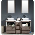 Fresca FVN62-241224GO-VSL Torino 60" Double Sink Modern Bathroom Vanity with Side Cabinet and Vessel Sinks in Gray Oak
