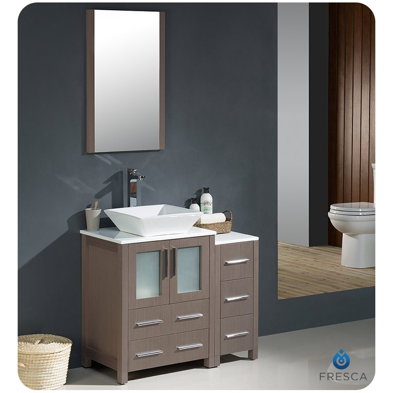 Fresca FVN62-2412GO-VSL Torino 36"Modern Bathroom Vanity with Side Cabinet and Vessel Sink in Gray Oak