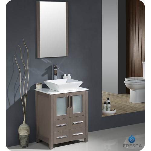 Fresca FVN6224GO-VSL Torino 24" Modern Bathroom Vanity with Vessel Sink in Gray Oak
