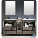 Fresca FVN62-301230GO-UNS Torino 72" Double Sink Modern Bathroom Vanity with Side Cabinet and Integrated Sinks in Gray Oak