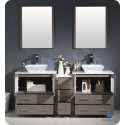 Fresca FVN62-301230GO-VSL Torino 72" Double Sink Modern Bathroom Vanity with Side Cabinet and Vessel Sinks in Gray Oak