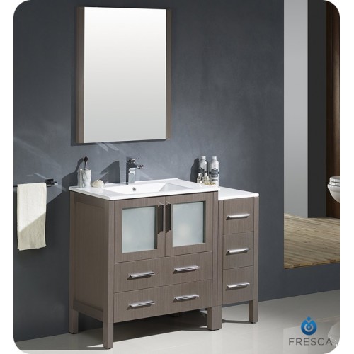 Fresca FVN62-3012GO-UNS Torino 42" Modern Bathroom Vanity with Side Cabinet and Integrated Sink in Gray Oak