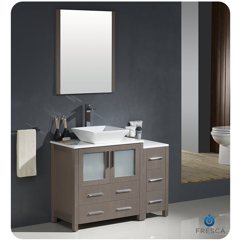 Fresca FVN62-3012GO-VSL Torino 42" Modern Bathroom Vanity with Side Cabinet and Vessel Sink in Gray Oak