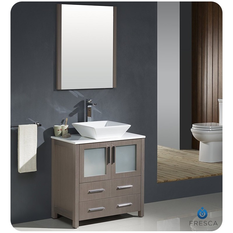 Fresca FVN6230GO-VSL Torino 30" Modern Bathroom Vanity with Vessel Sink in Gray Oak