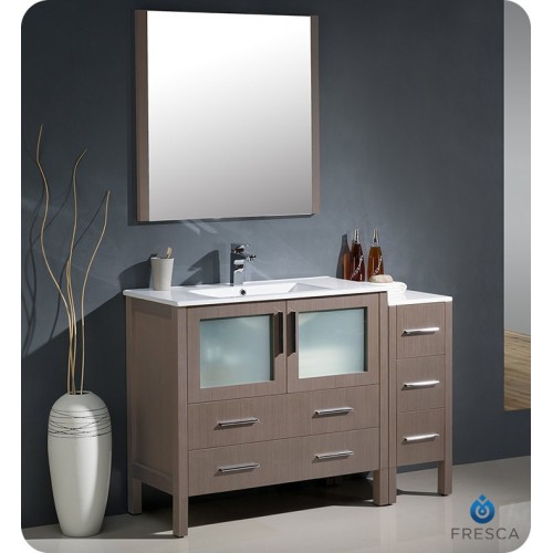 Fresca FVN62-3612GO-UNS Torino 48" Modern Bathroom Vanity with Side Cabinet and Integrated Sink in Gray Oak