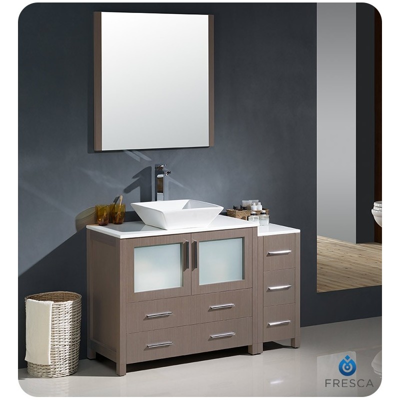 Fresca FVN62-3612GO-VSL Torino 48" Modern Bathroom Vanity with Side Cabinet and Vessel Sink in Gray Oak