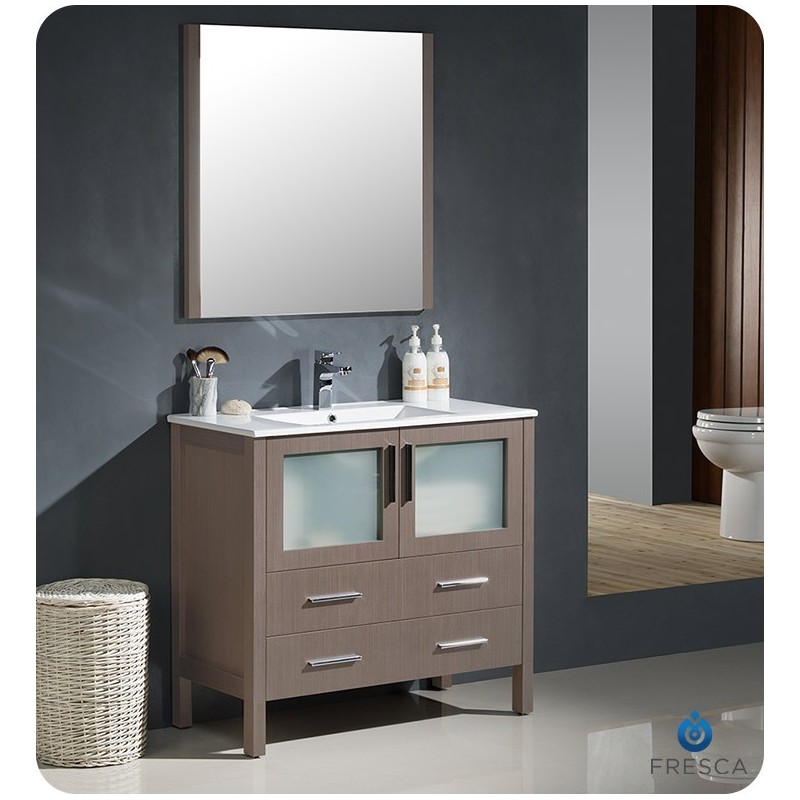 Fresca FVN6236GO-UNS Torino 36" Modern Bathroom Vanity with Integrated Sink in Gray Oak