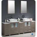 Fresca FVN62-72GO-VSL Torino 84" Double Sink Modern Bathroom Vanity with 3 Side Cabinets and Vessel Sinks in Gray Oak