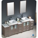 Fresca FVN62-72GO-VSL Torino 84" Double Sink Modern Bathroom Vanity with 3 Side Cabinets and Vessel Sinks in Gray Oak