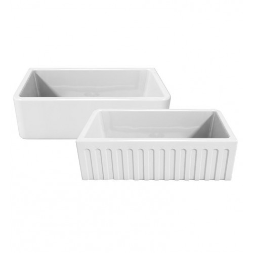 LaToscana LFS3318W Fireclay Farmhouse Reversible Sink with Decorative Fluted Design