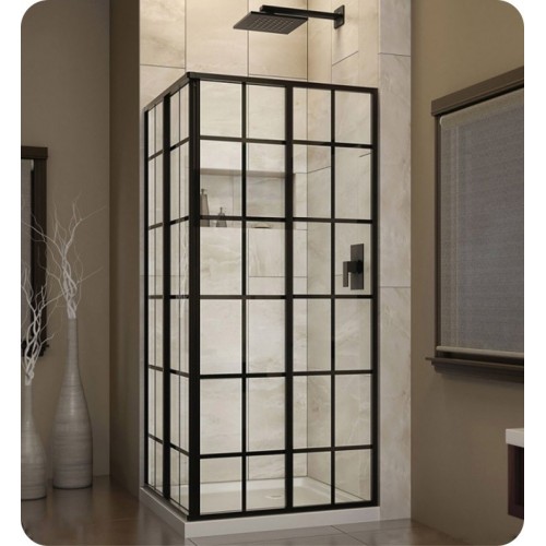 DreamLine SHEN-8134340-89 French Corner Sliding Shower Enclosure in Satin Black Finish