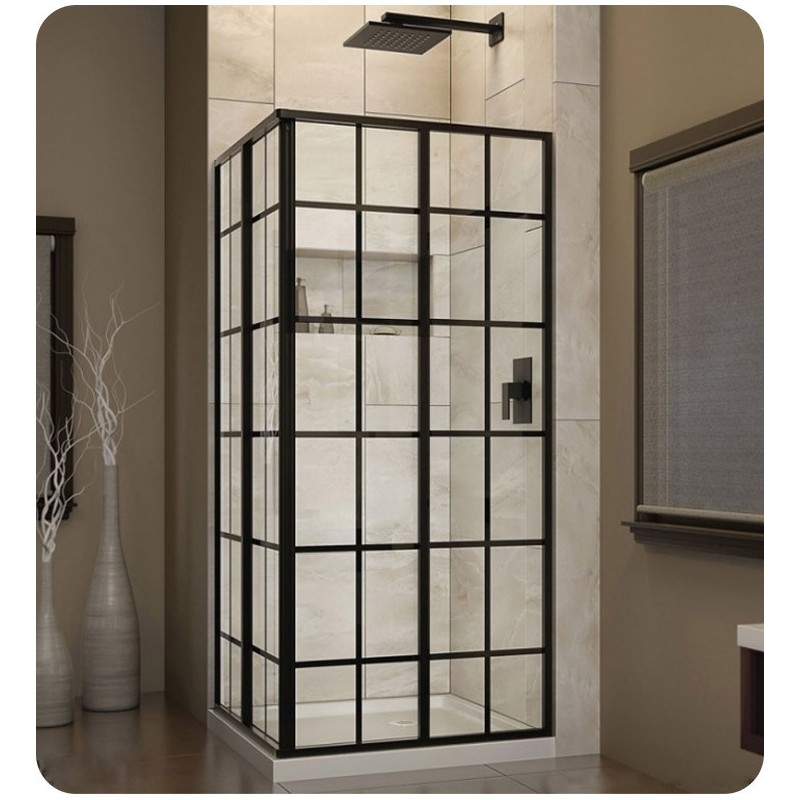 DreamLine SHEN-8134340-89 French Corner Sliding Shower Enclosure in Satin Black Finish