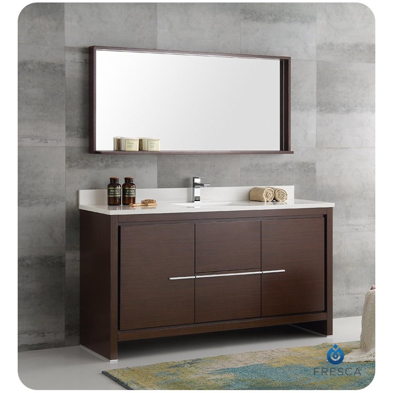 Fresca FVN8119WG-S Allier 60" Wenge Brown Modern Single Sink Bathroom Vanity with Mirror