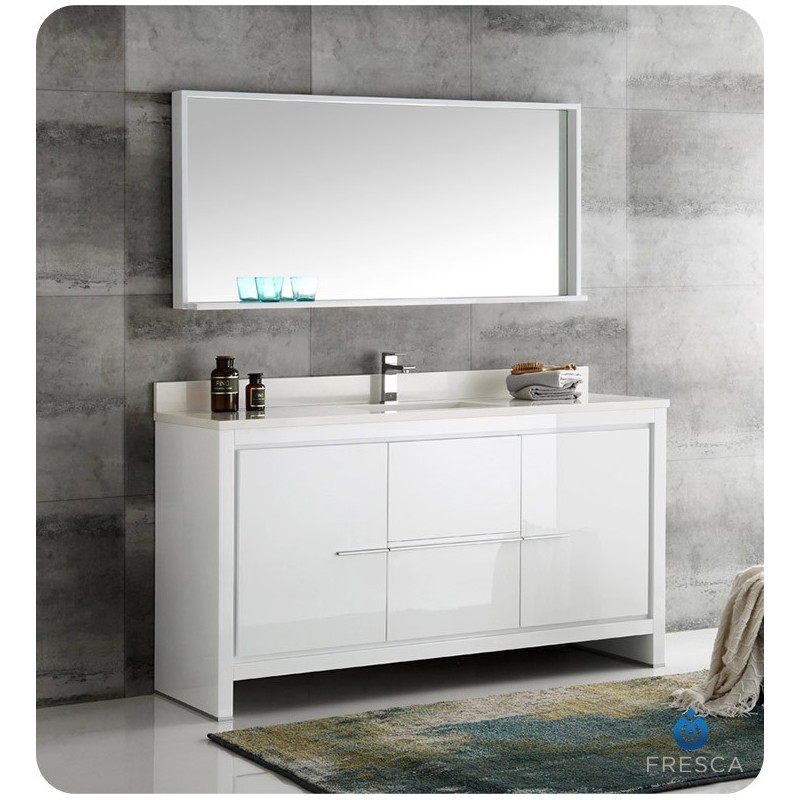 Fresca FVN8119WH-S Fresca Allier 60" White Modern Single Sink Bathroom Vanity with Mirror