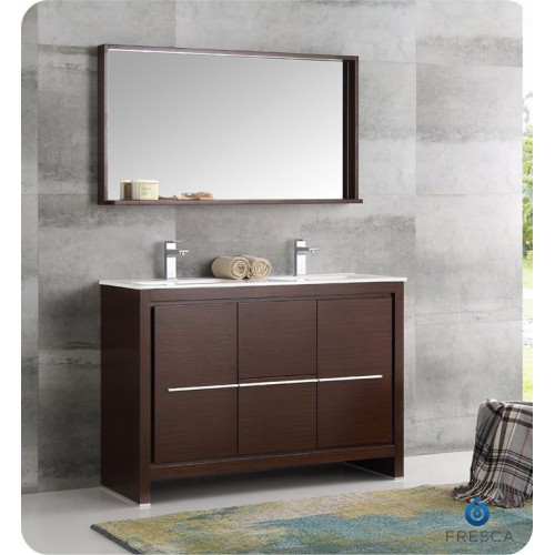 Fresca FVN8148WG-D Fresca Allier 48" Wenge Brown Modern Double Sink Bathroom Vanity with Mirror