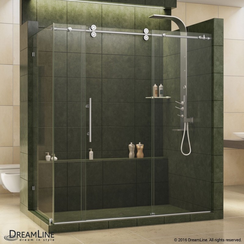 DreamLine Enigma 36" by 72 1/2" Fully Frameless Sliding Shower Enclosure, Clear 1/2" Glass Shower, Polished Stainless Steel Finish