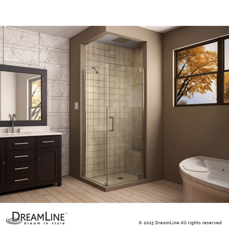 DreamLine Elegance 34" by 30" Frameless Pivot Shower Enclosure, Clear 3/8" Glass Shower, Brushed Nickel Finish