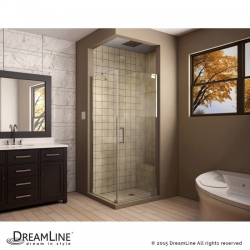 DreamLine Elegance 34" by 34" Frameless Pivot Shower Enclosure, Clear 3/8" Glass Shower, Chrome Finish