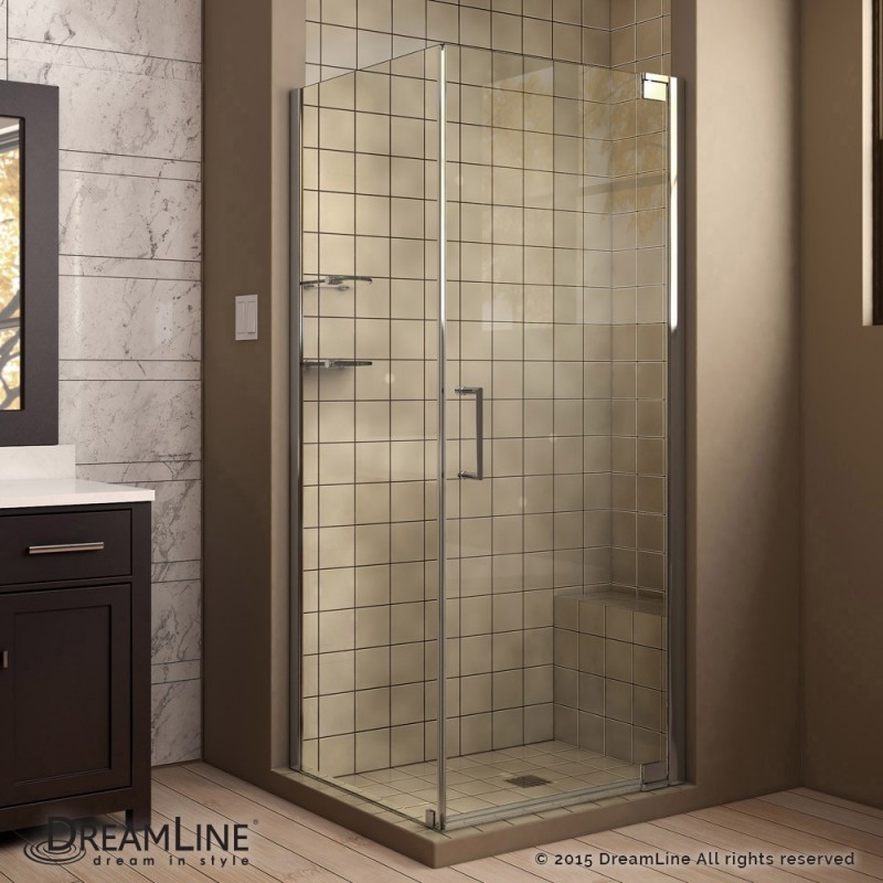 DreamLine Elegance 34" by 32" Frameless Pivot Shower Enclosure, Clear 3/8" Glass Shower, Chrome Finish