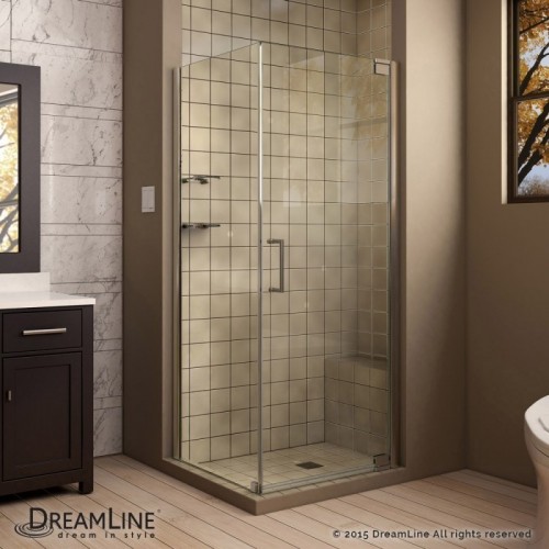 DreamLine Elegance 30" by 34" Frameless Pivot Shower Enclosure, Clear 3/8" Glass Shower, Brushed Nickel Finish