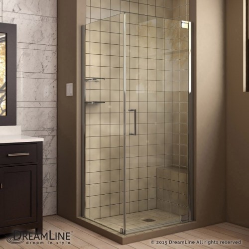 DreamLine Elegance 34" by 34" Frameless Pivot Shower Enclosure, Clear 3/8" Glass Shower, Chrome Finish