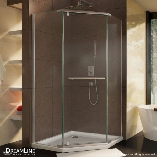 DreamLine Prism 34 1/8" by 34 1/8" Frameless Pivot Shower Enclosure, Clear 3/8" Glass Shower, Brushed Nickel Finish