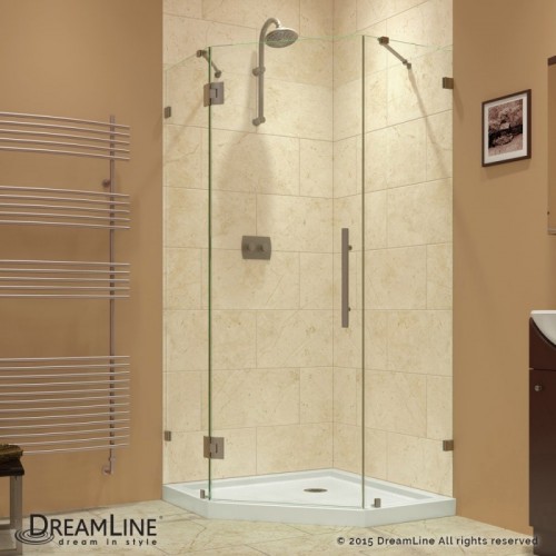 DreamLine PrismLux 40 3/8" by 40 3/8" Frameless Hinged Shower Enclosure, Clear 3/8" Glass Shower, Brushed Nickel Finish