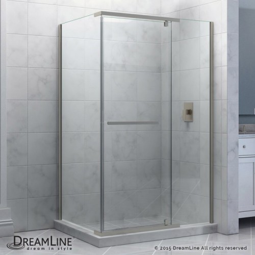 DreamLine Quatra 32 5/16" by 46 5/16" Frameless Pivot Shower Enclosure, Clear 3/8" Glass Shower, Brushed Nickel Finish